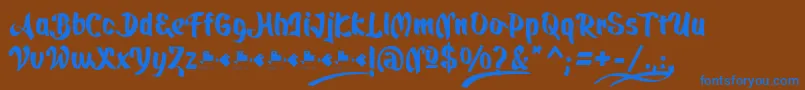 フォントQuickatScript – 茶色の背景に青い文字