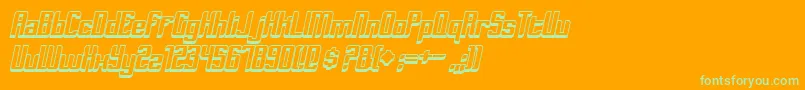 DymedaShadowItalic-Schriftart – Grüne Schriften auf orangefarbenem Hintergrund