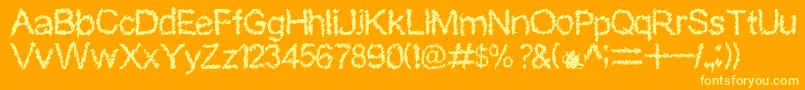 SkriblerRegular-Schriftart – Gelbe Schriften auf orangefarbenem Hintergrund