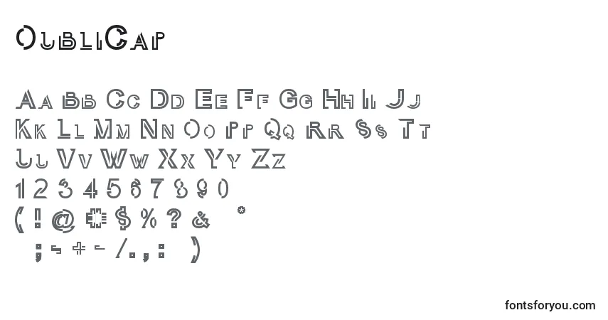 Schriftart OubliCap – Alphabet, Zahlen, spezielle Symbole