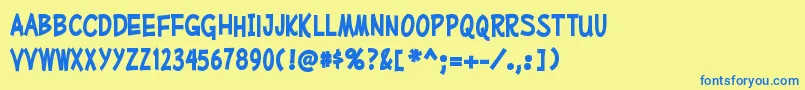 MufferawcdBold-Schriftart – Blaue Schriften auf gelbem Hintergrund