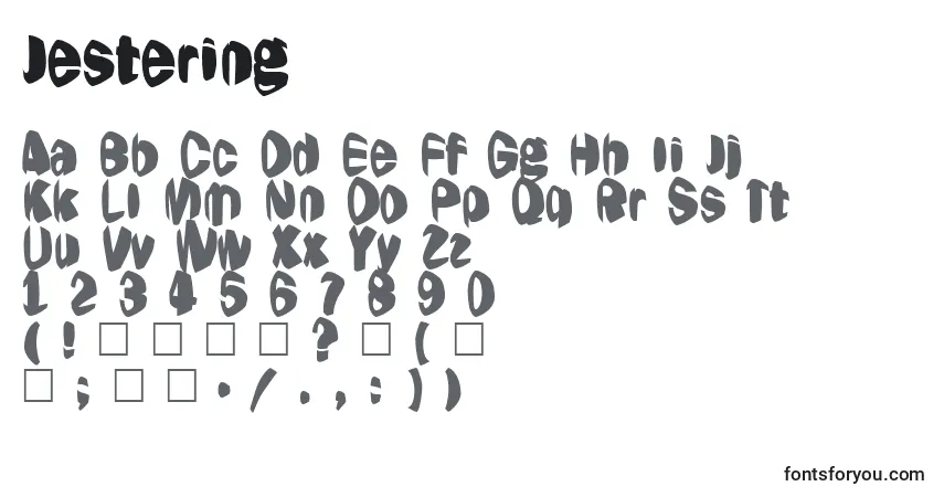 A fonte Jestering – alfabeto, números, caracteres especiais