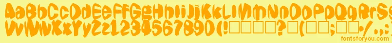 Jestering-Schriftart – Orangefarbene Schriften auf gelbem Hintergrund