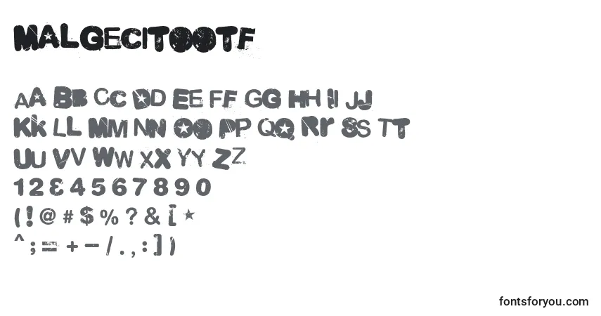 A fonte Malgecitootf – alfabeto, números, caracteres especiais