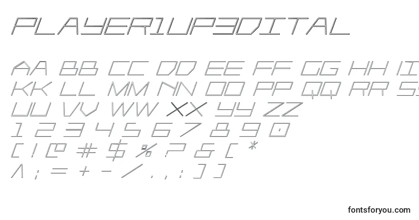 Player1up3Dital-fontti – aakkoset, numerot, erikoismerkit