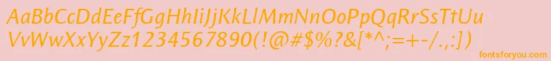 フォントResavskabgsansItalic – オレンジの文字がピンクの背景にあります。