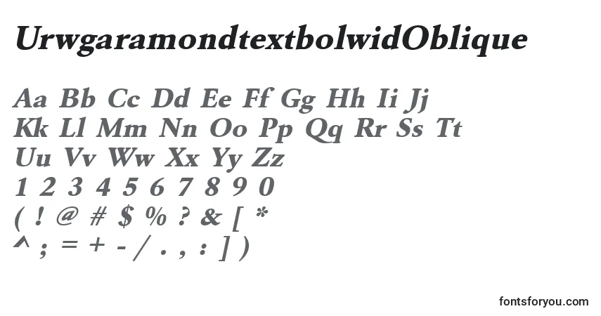 Fuente UrwgaramondtextbolwidOblique - alfabeto, números, caracteres especiales