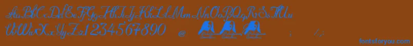 MadreSuperiora-Schriftart – Blaue Schriften auf braunem Hintergrund