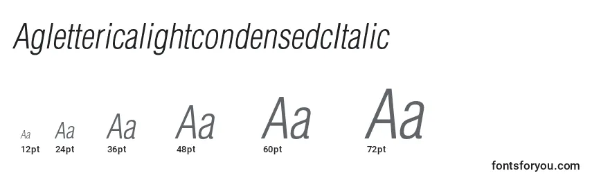 Tamaños de fuente AglettericalightcondensedcItalic