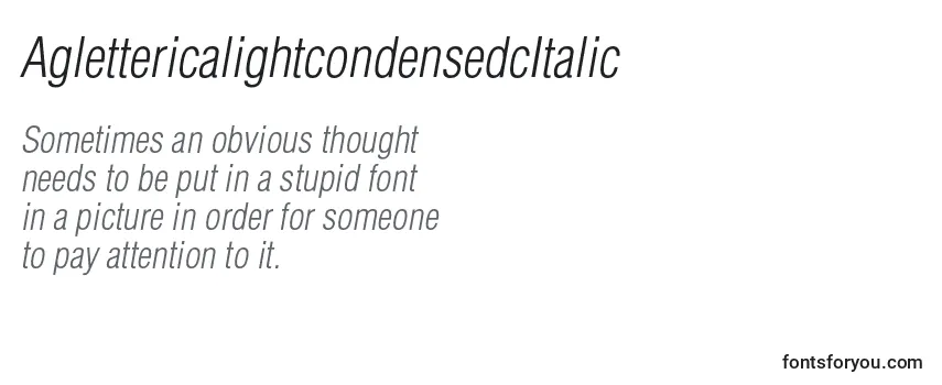 Überblick über die Schriftart AglettericalightcondensedcItalic