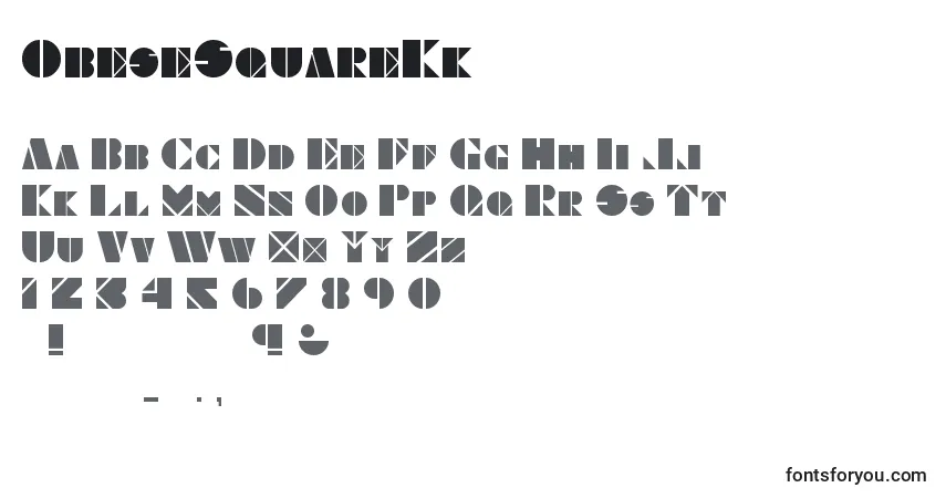 Czcionka ObeseSquareKk – alfabet, cyfry, specjalne znaki