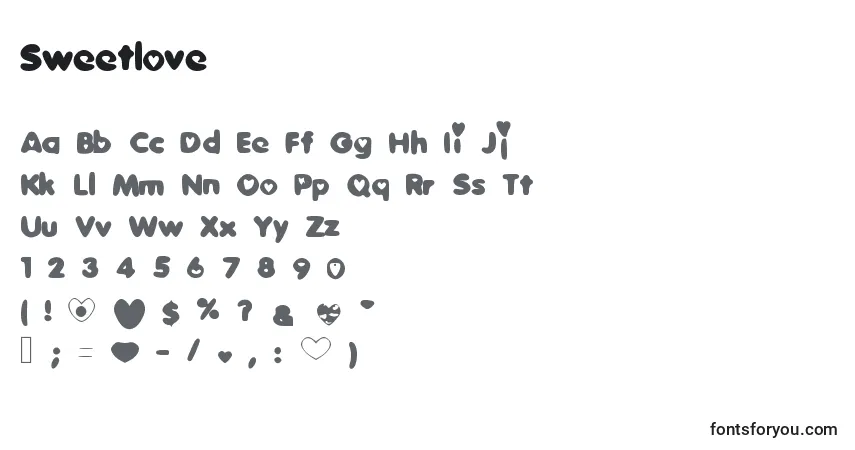 Schriftart Sweetlove – Alphabet, Zahlen, spezielle Symbole