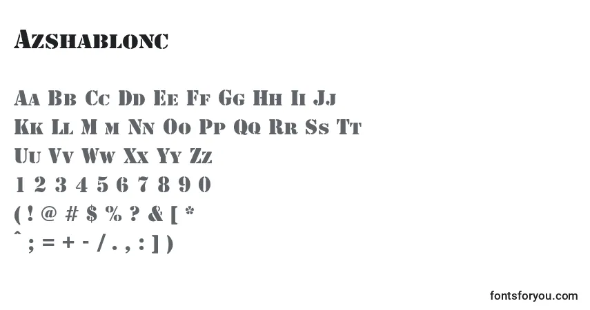 Czcionka Azshablonc – alfabet, cyfry, specjalne znaki