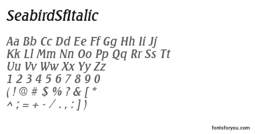 Schriftart SeabirdSfItalic – Alphabet, Zahlen, spezielle Symbole