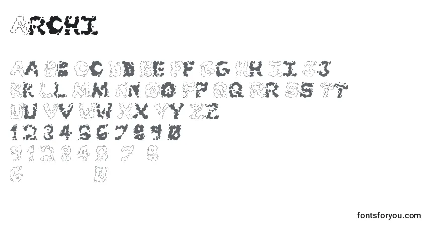 Schriftart Archi – Alphabet, Zahlen, spezielle Symbole
