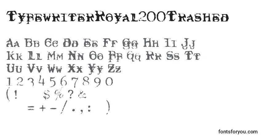 Czcionka TypewriterRoyal200Trashed – alfabet, cyfry, specjalne znaki