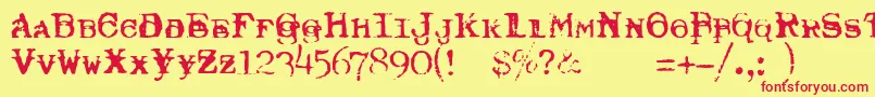 TypewriterRoyal200Trashed-Schriftart – Rote Schriften auf gelbem Hintergrund