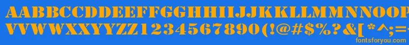 フォントLarchmereWide – オレンジ色の文字が青い背景にあります。