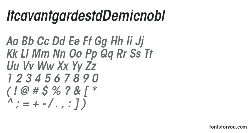 A fonte ItcavantgardestdDemicnobl – alfabeto, números, caracteres especiais
