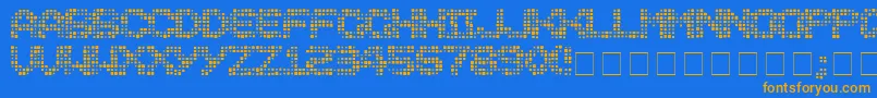 フォントMedicati – オレンジ色の文字が青い背景にあります。