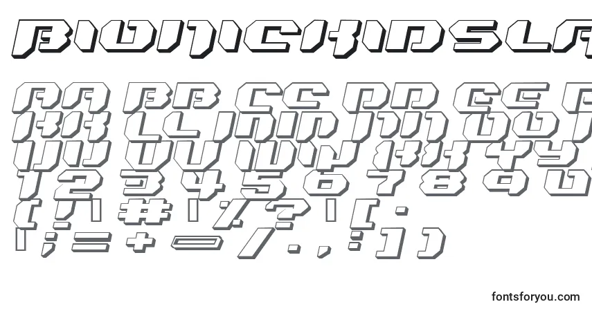 Schriftart Bionickidslanted3D – Alphabet, Zahlen, spezielle Symbole