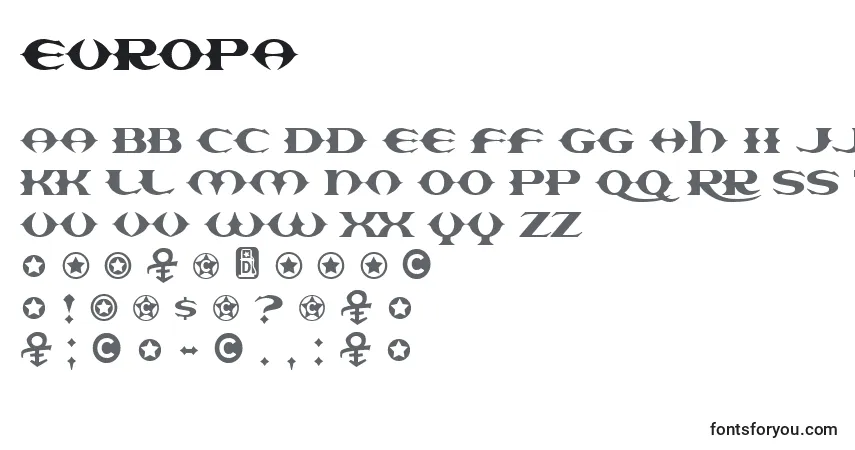 Czcionka Europa – alfabet, cyfry, specjalne znaki