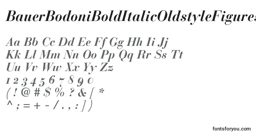 A fonte BauerBodoniBoldItalicOldstyleFigures – alfabeto, números, caracteres especiais