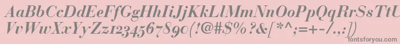 BauerBodoniBoldItalicOldstyleFigures-fontti – harmaat kirjasimet vaaleanpunaisella taustalla