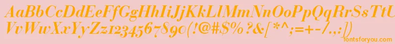 BauerBodoniBoldItalicOldstyleFigures-fontti – oranssit fontit vaaleanpunaisella taustalla