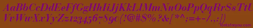 BauerBodoniBoldItalicOldstyleFigures Font – Purple Fonts on Brown Background