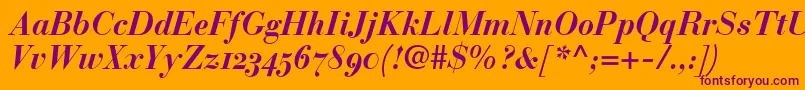 BauerBodoniBoldItalicOldstyleFigures Font – Purple Fonts on Orange Background