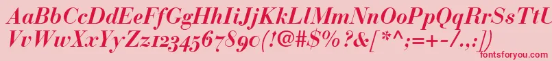 BauerBodoniBoldItalicOldstyleFigures-fontti – punaiset fontit vaaleanpunaisella taustalla