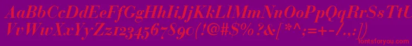 フォントBauerBodoniBoldItalicOldstyleFigures – 紫の背景に赤い文字