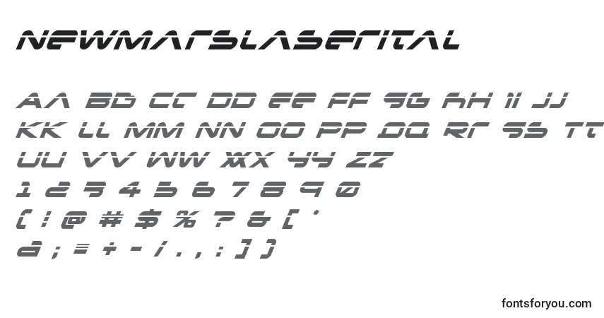 A fonte Newmarslaserital – alfabeto, números, caracteres especiais