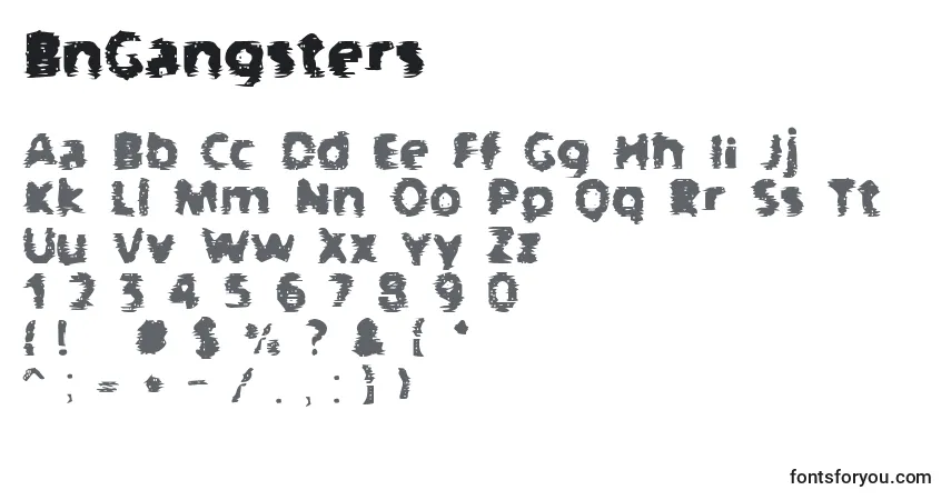 BnGangsters-fontti – aakkoset, numerot, erikoismerkit
