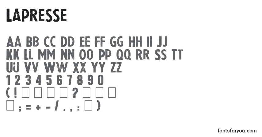 A fonte Lapresse – alfabeto, números, caracteres especiais