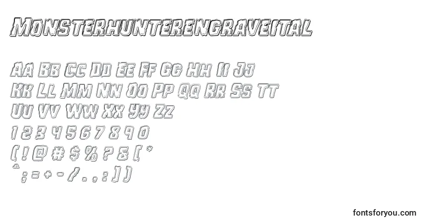 Schriftart Monsterhunterengraveital – Alphabet, Zahlen, spezielle Symbole