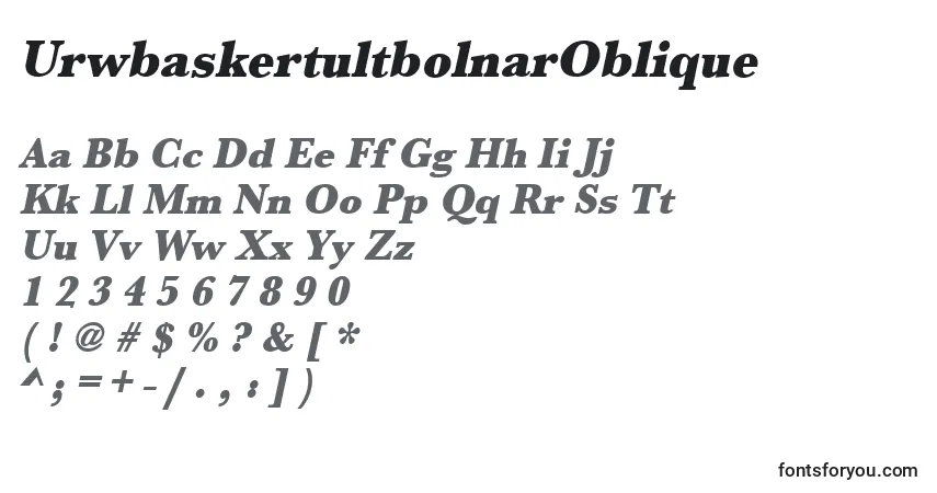 A fonte UrwbaskertultbolnarOblique – alfabeto, números, caracteres especiais