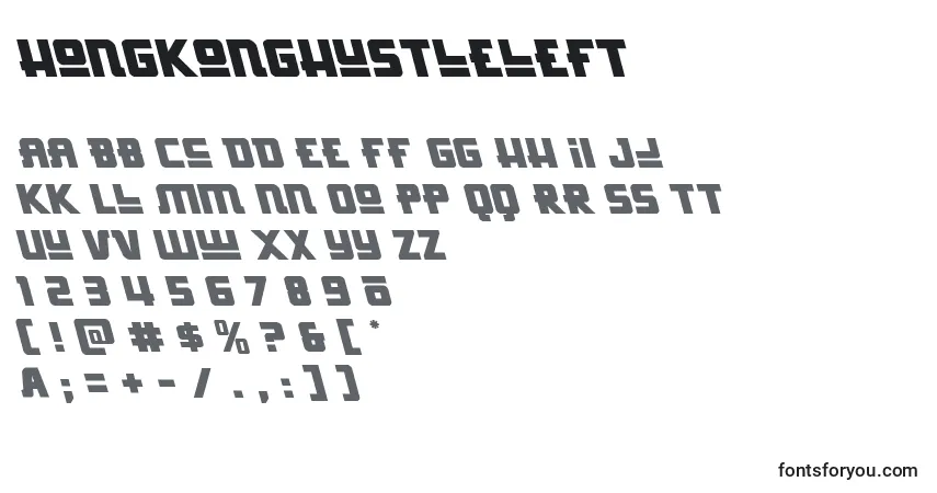 Schriftart Hongkonghustleleft – Alphabet, Zahlen, spezielle Symbole