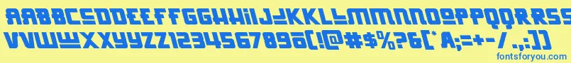 フォントHongkonghustleleft – 青い文字が黄色の背景にあります。