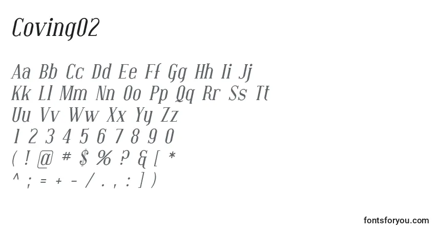 Czcionka Coving02 – alfabet, cyfry, specjalne znaki