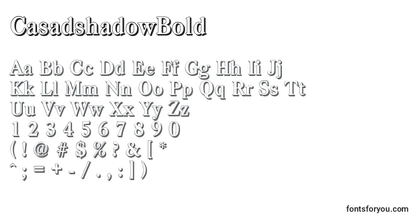 Czcionka CasadshadowBold – alfabet, cyfry, specjalne znaki