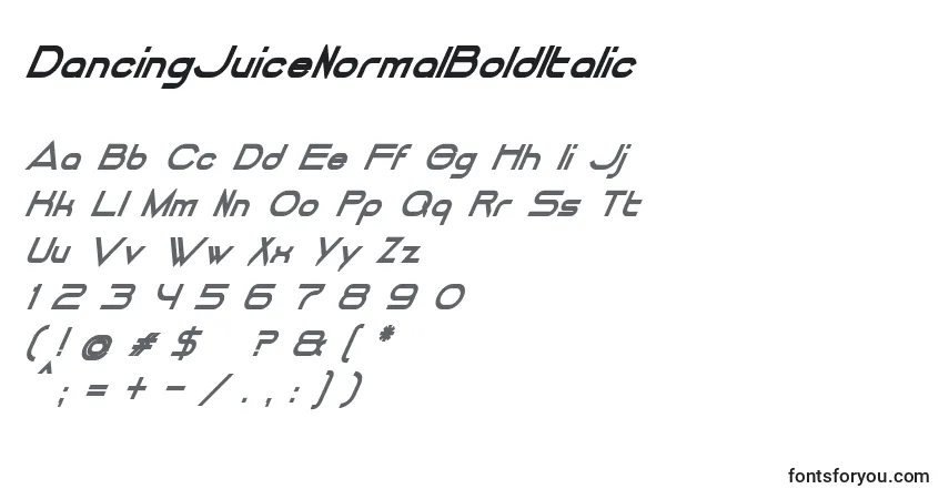 A fonte DancingJuiceNormalBoldItalic (104893) – alfabeto, números, caracteres especiais