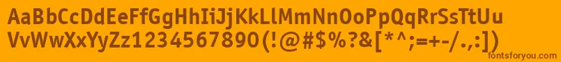 Weitere Informationen zur OfficinasanscttBold-Schriftart OfficinasanscttBold-Schriftart – Braune Schriften auf orangefarbenem Hintergrund