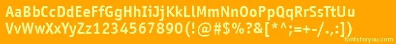 OfficinasanscttBold-Schriftart – Gelbe Schriften auf orangefarbenem Hintergrund