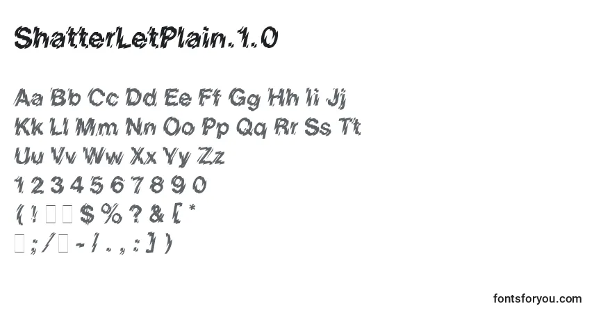 Czcionka ShatterLetPlain.1.0 – alfabet, cyfry, specjalne znaki