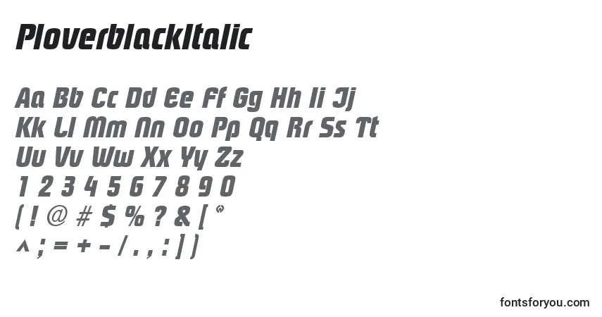 Шрифт PloverblackItalic – алфавит, цифры, специальные символы