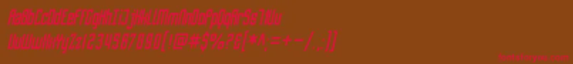 フォントSfPiezolectricCondensedOblique – 赤い文字が茶色の背景にあります。