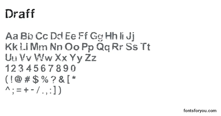 Schriftart Draff – Alphabet, Zahlen, spezielle Symbole