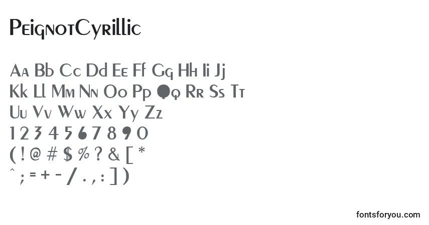 Czcionka PeignotCyrillic – alfabet, cyfry, specjalne znaki